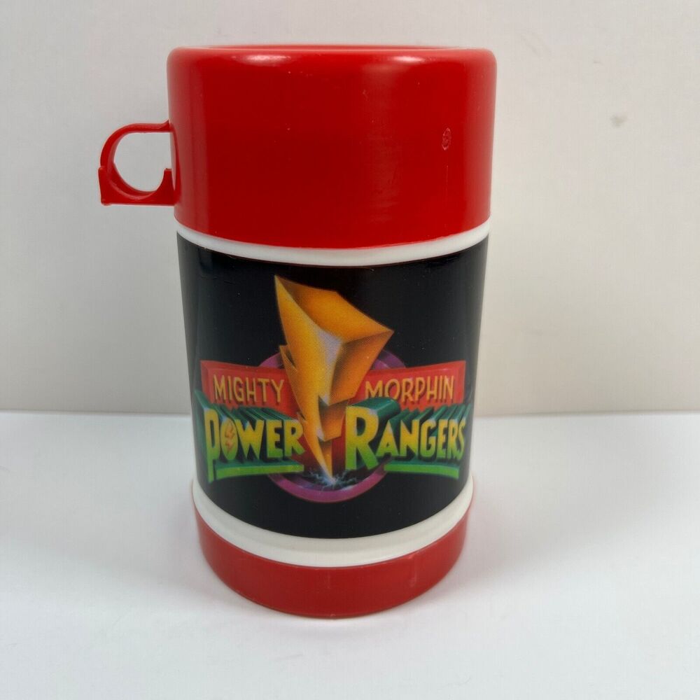 VTG 90s Mighty Morphin Power Rangers Black Thermos Stopper Cup Lid MMPR Red